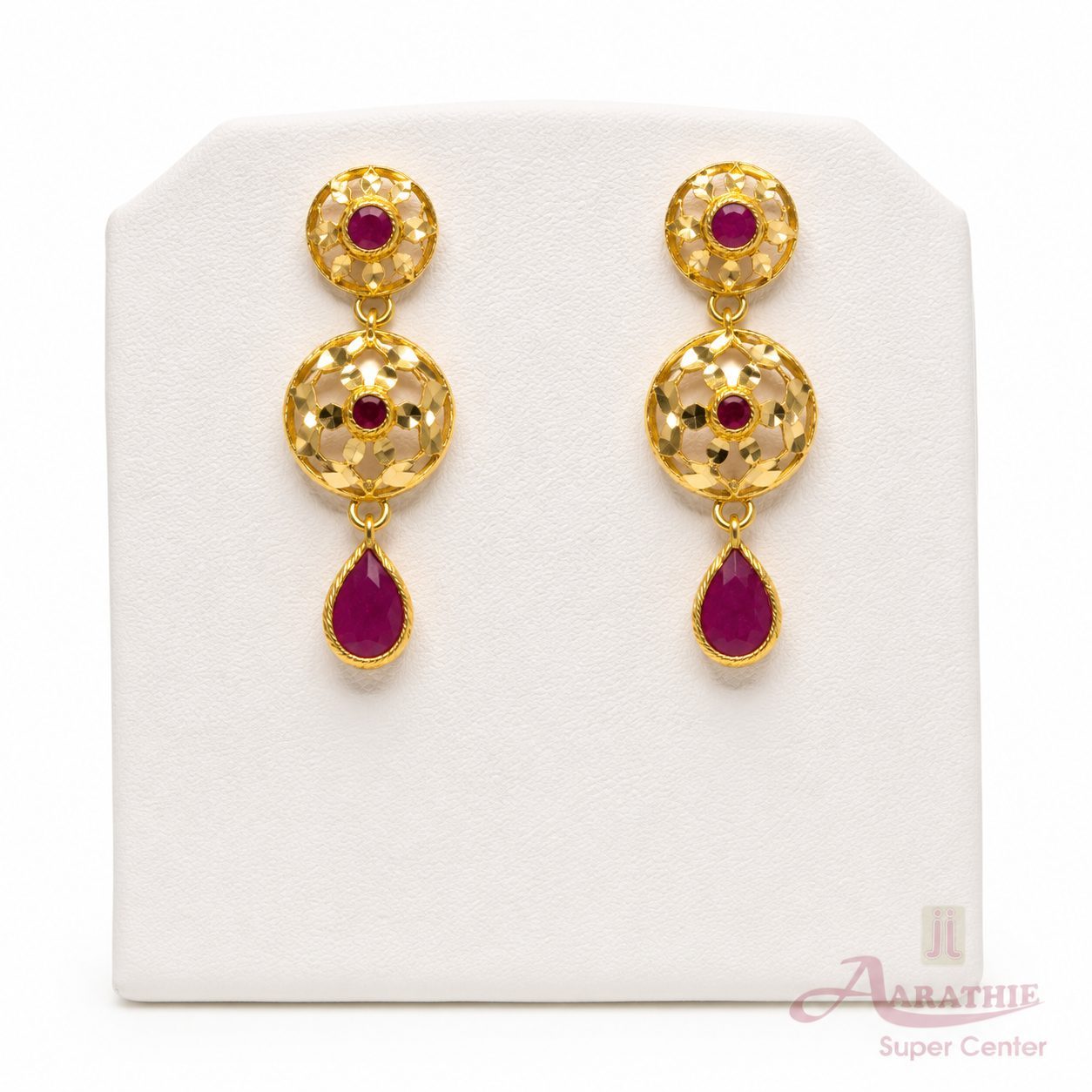 Gold Earrings with Red Stones