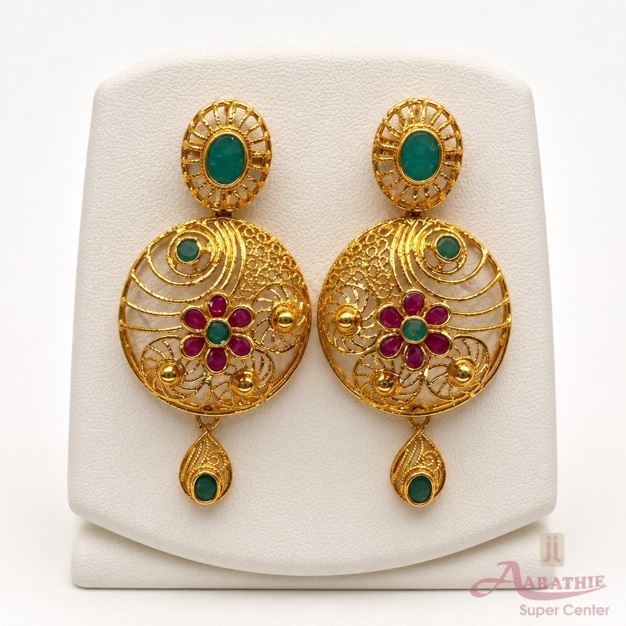 Gold Filigree Earrings with Stones