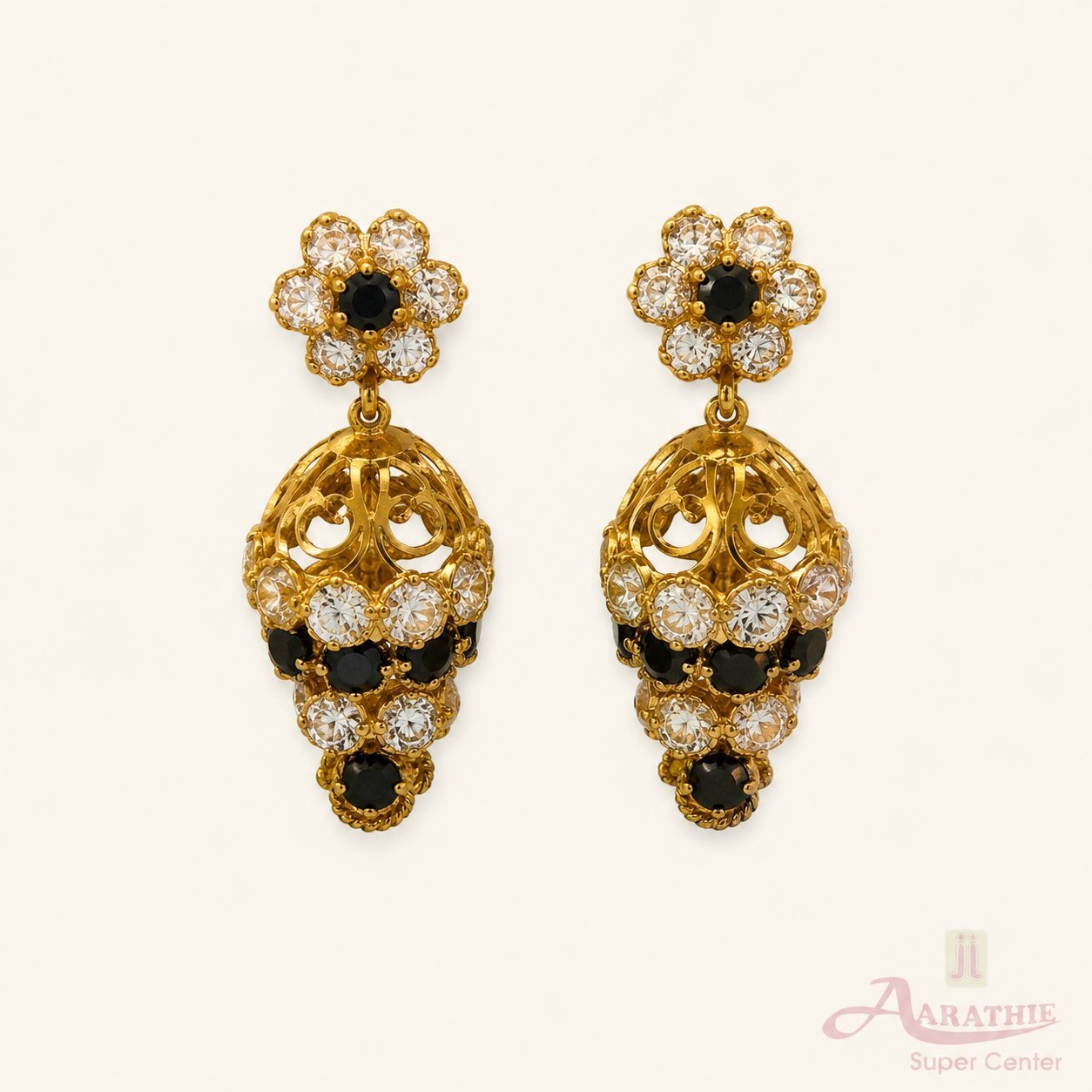 Gold and Black Stone Earrings
