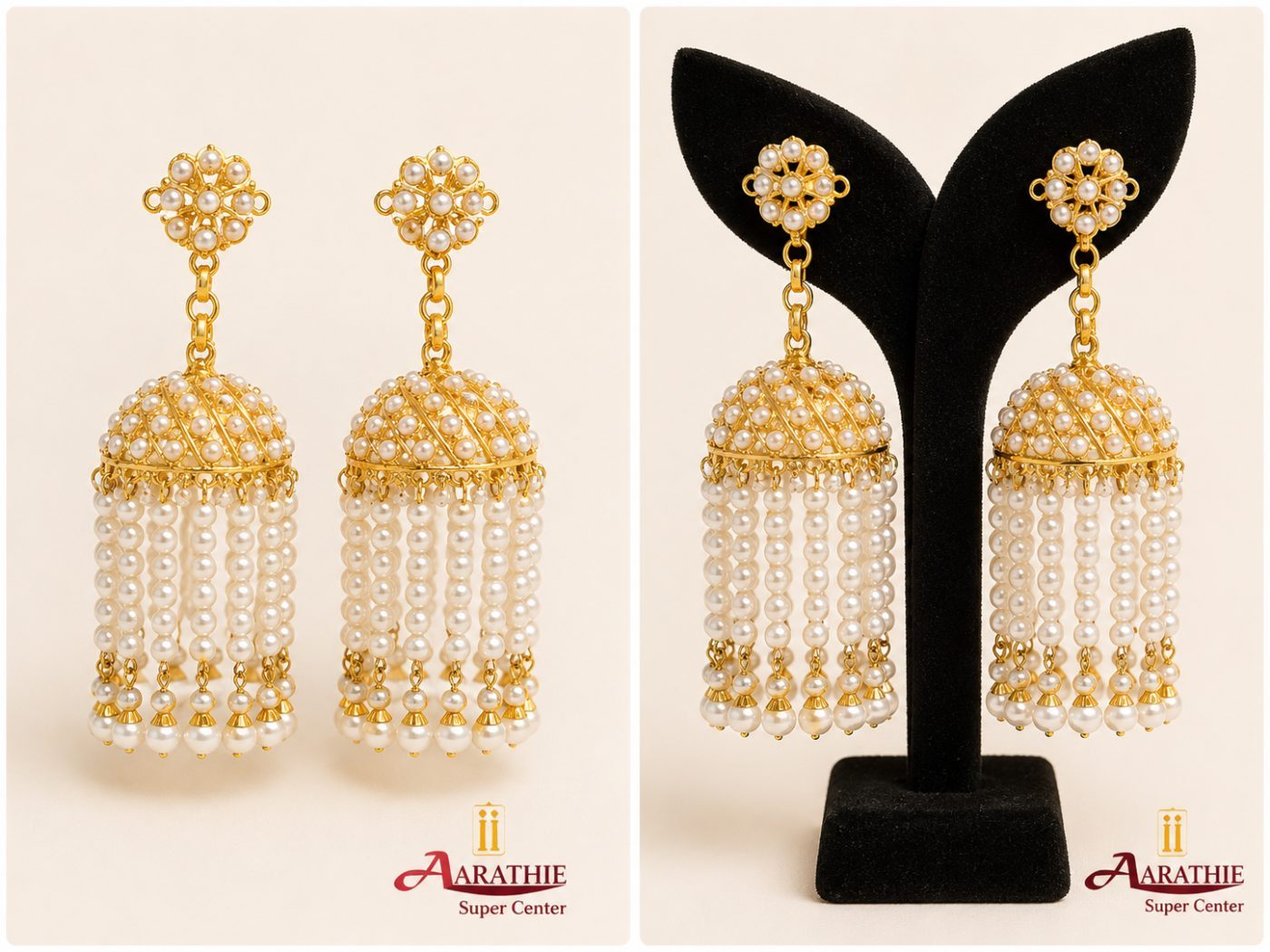 Gold Pearl Jhumka Earrings