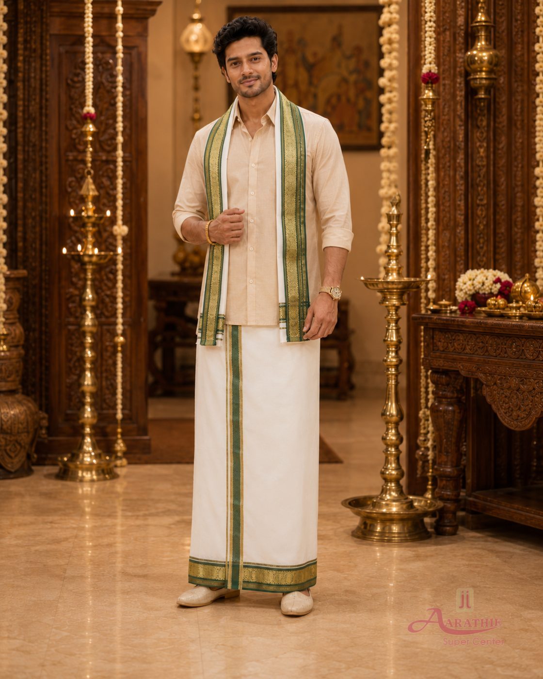 White Dhoti with Green Border