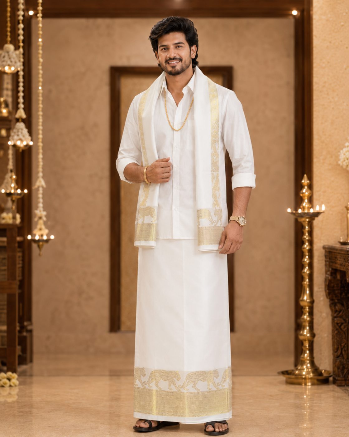Traditional White Dhoti Set - Cotton
