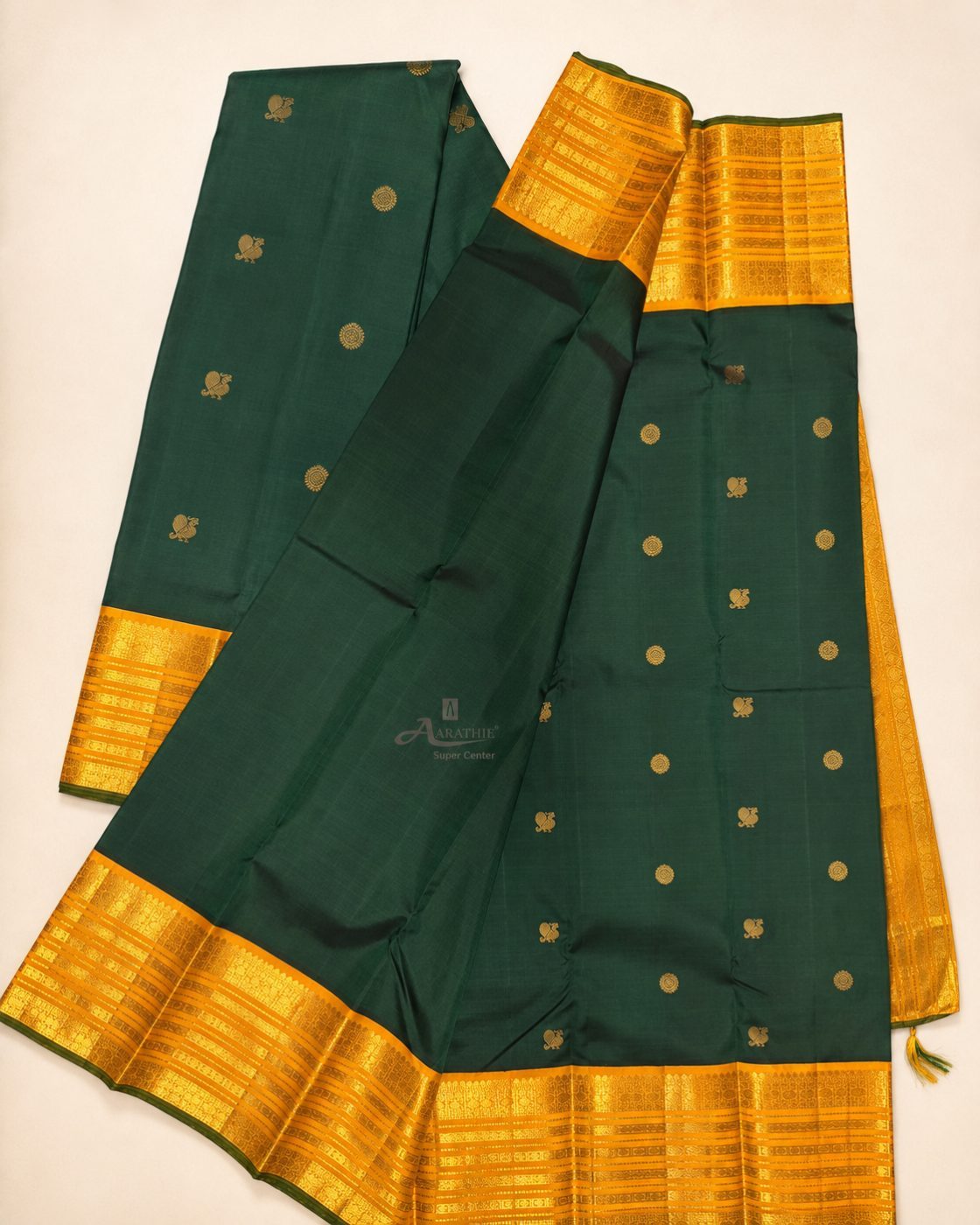 Green Silk Saree with Gold Border
