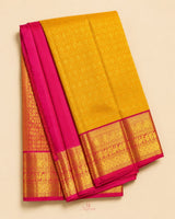 Yellow and Pink Silk Saree