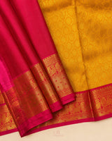 Yellow and Pink Silk Saree
