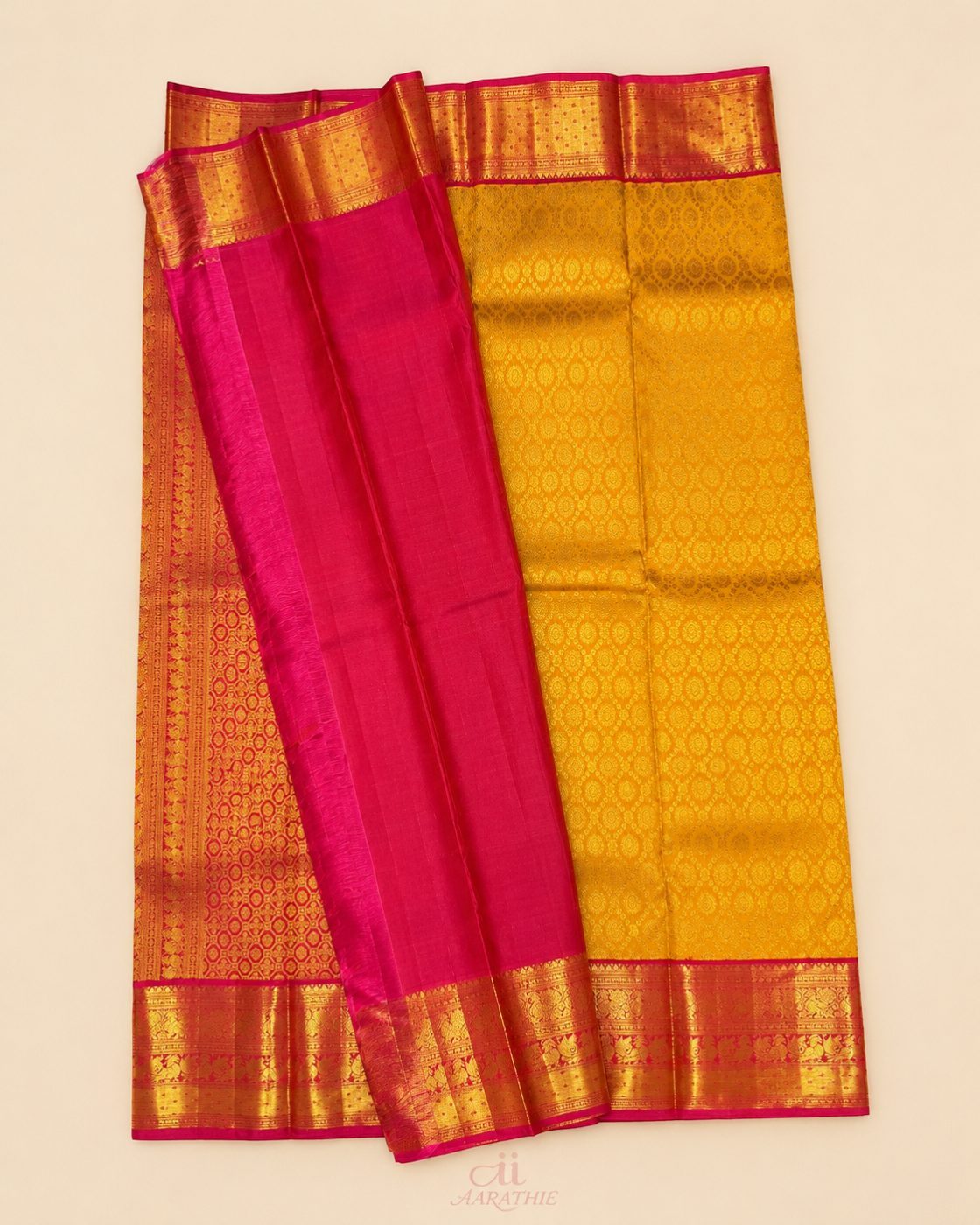 Yellow and Pink Silk Saree