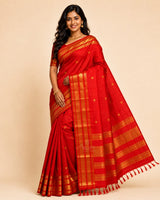 Red Silk Saree with Gold Zari Border