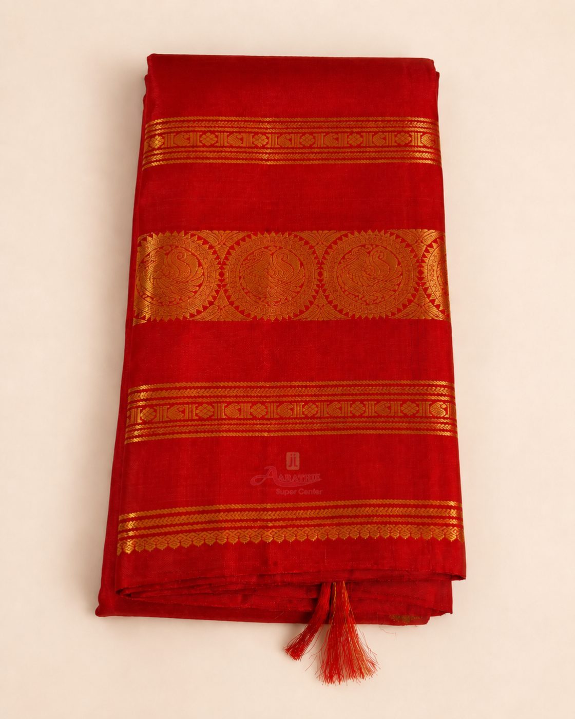 Red Silk Saree with Gold Zari Border
