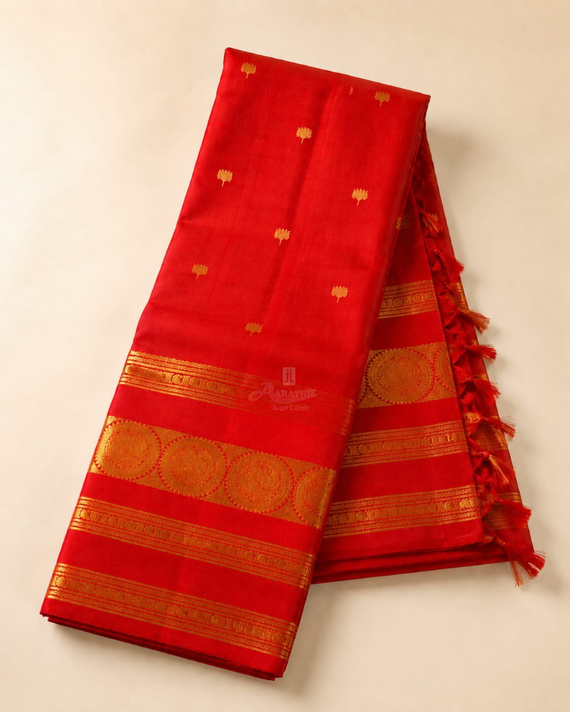 Red Silk Saree with Gold Zari Border