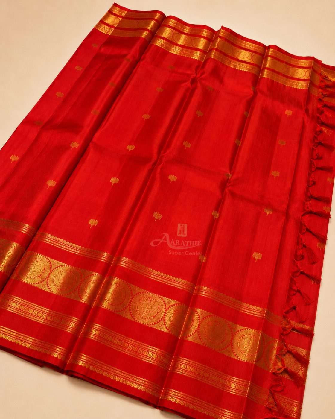 Red Silk Saree with Gold Zari Border