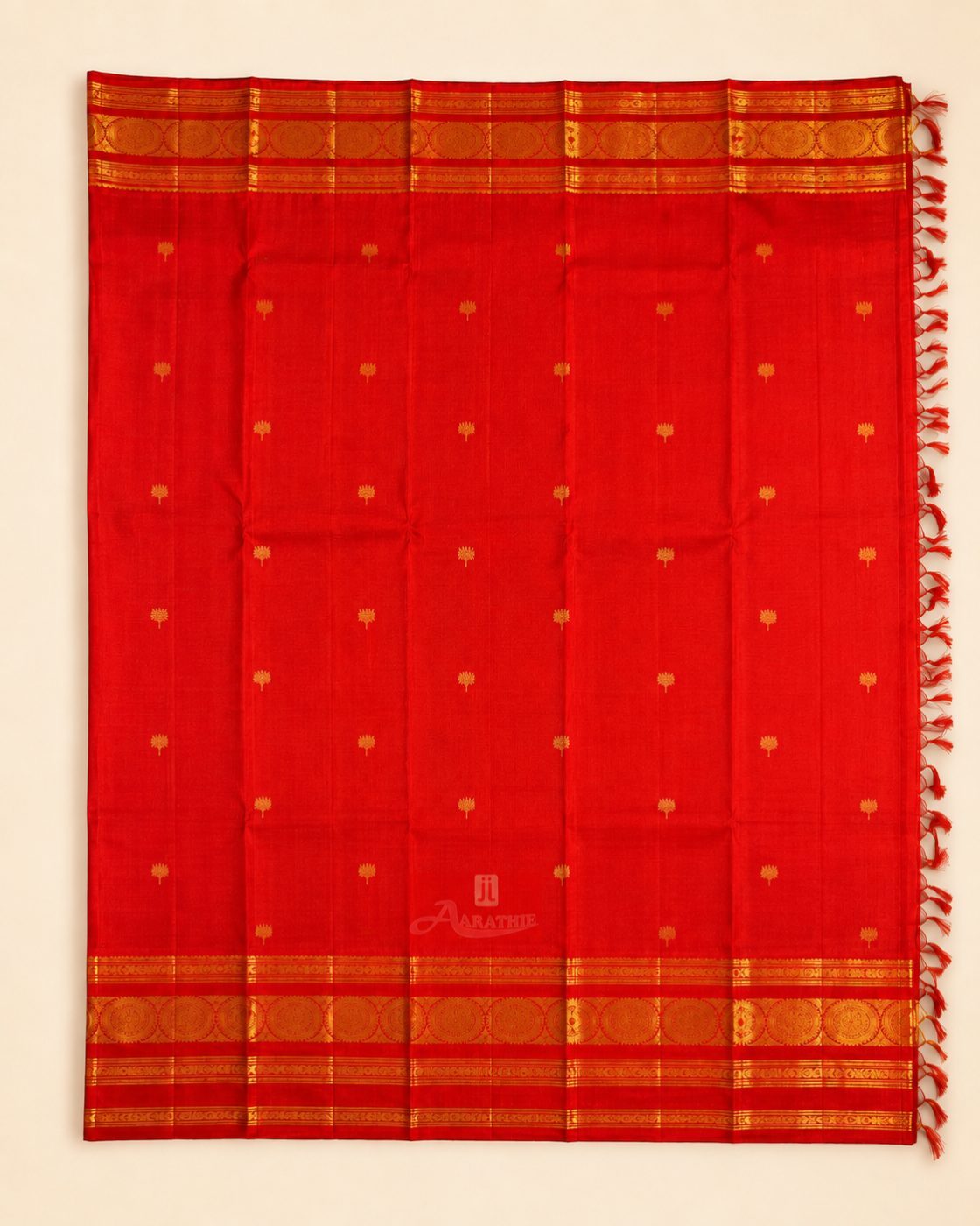 Red Silk Saree with Gold Zari Border