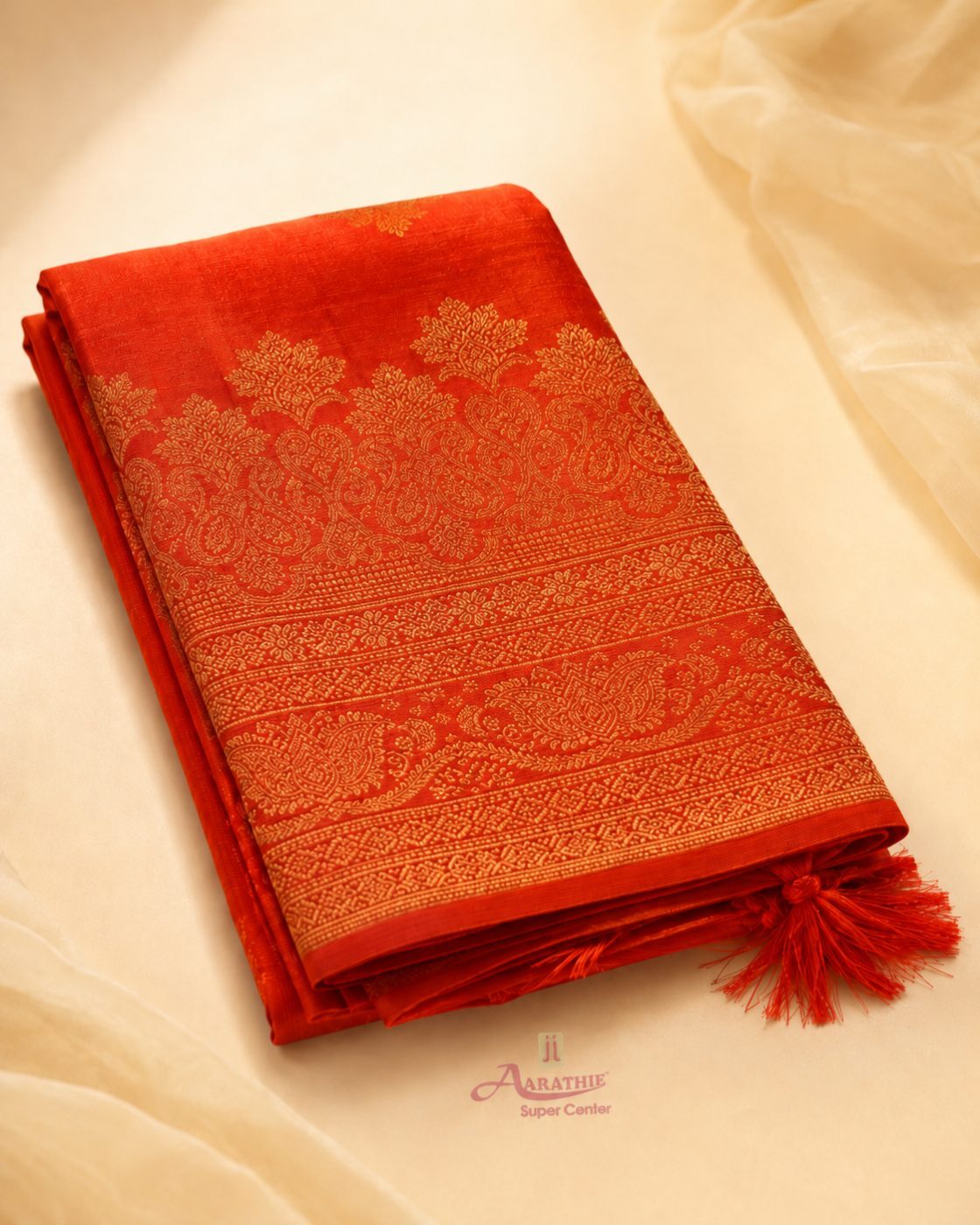 Red Silk Saree with Intricate Border