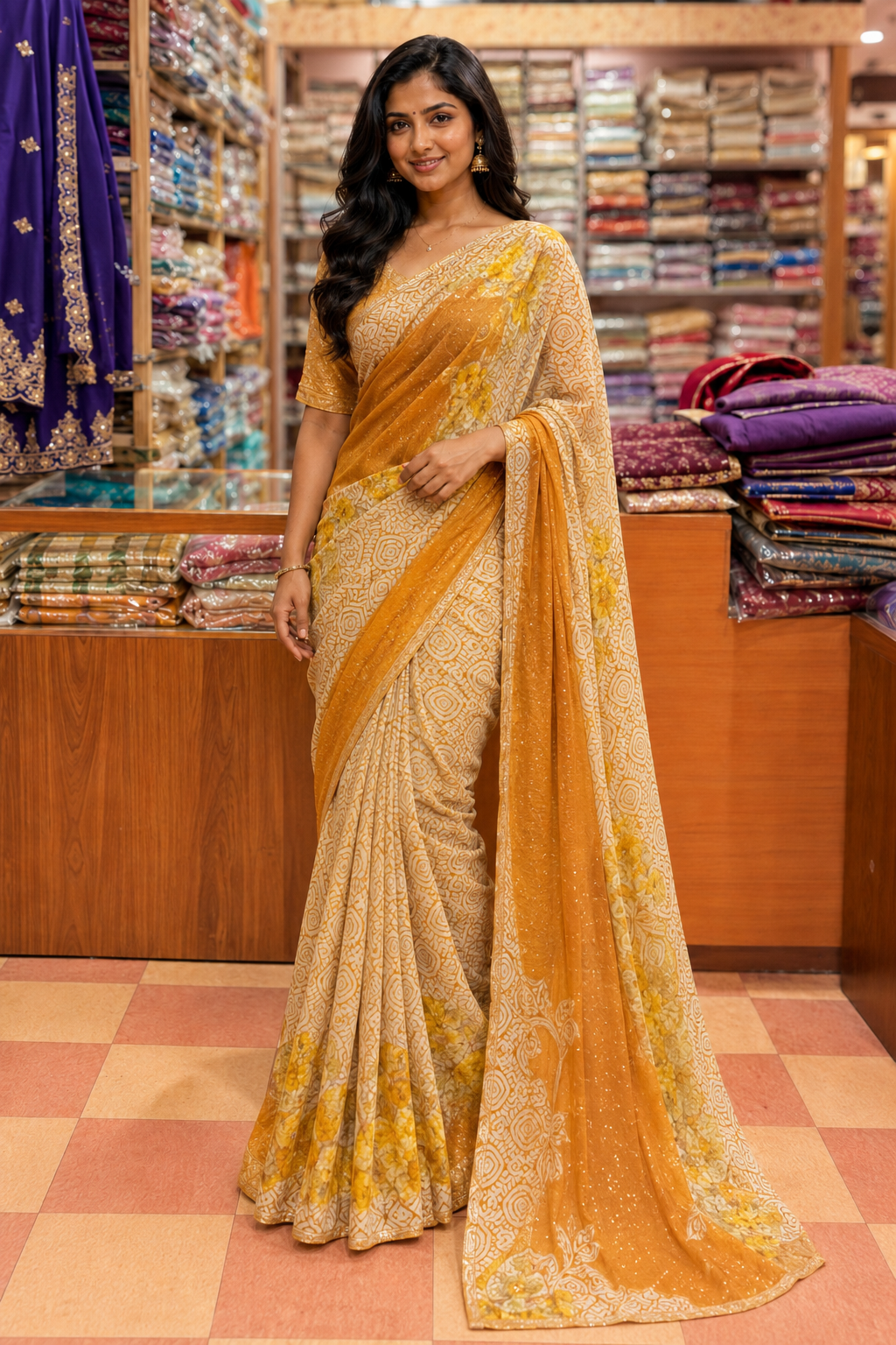 yellow designer saree